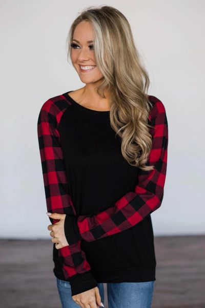 Red Plaid Long Sleeve Sweatshirt