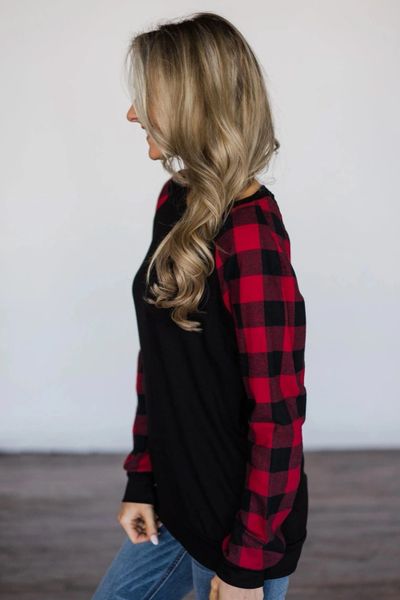 Red Plaid Long Sleeve Sweatshirt