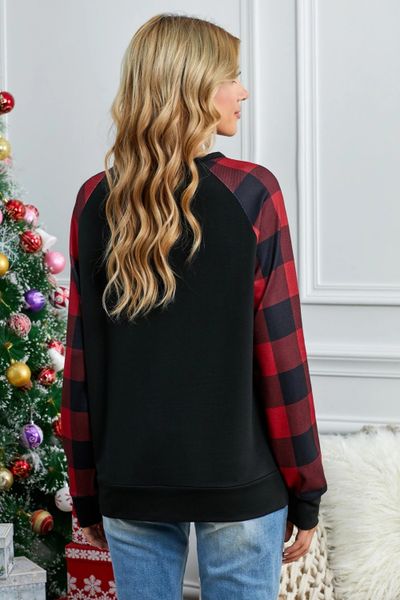 Red Plaid Long Sleeve Sweatshirt