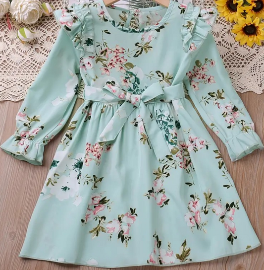 Girls Floral Ruffle Dress with Belt