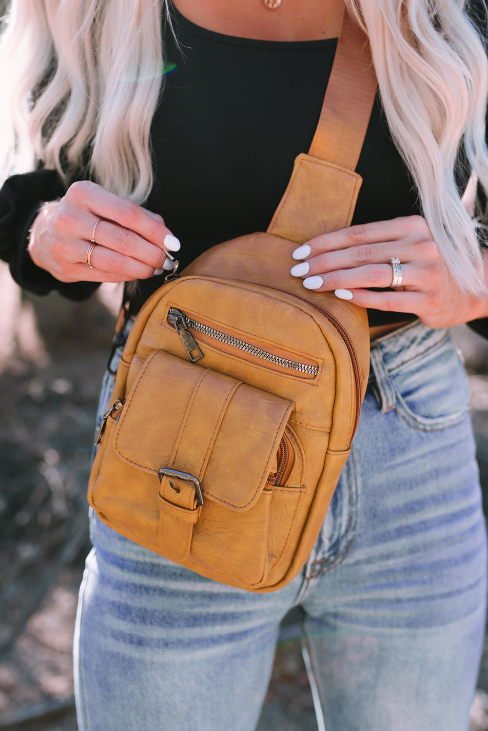 Khaki Multi Pocket Sling Bag