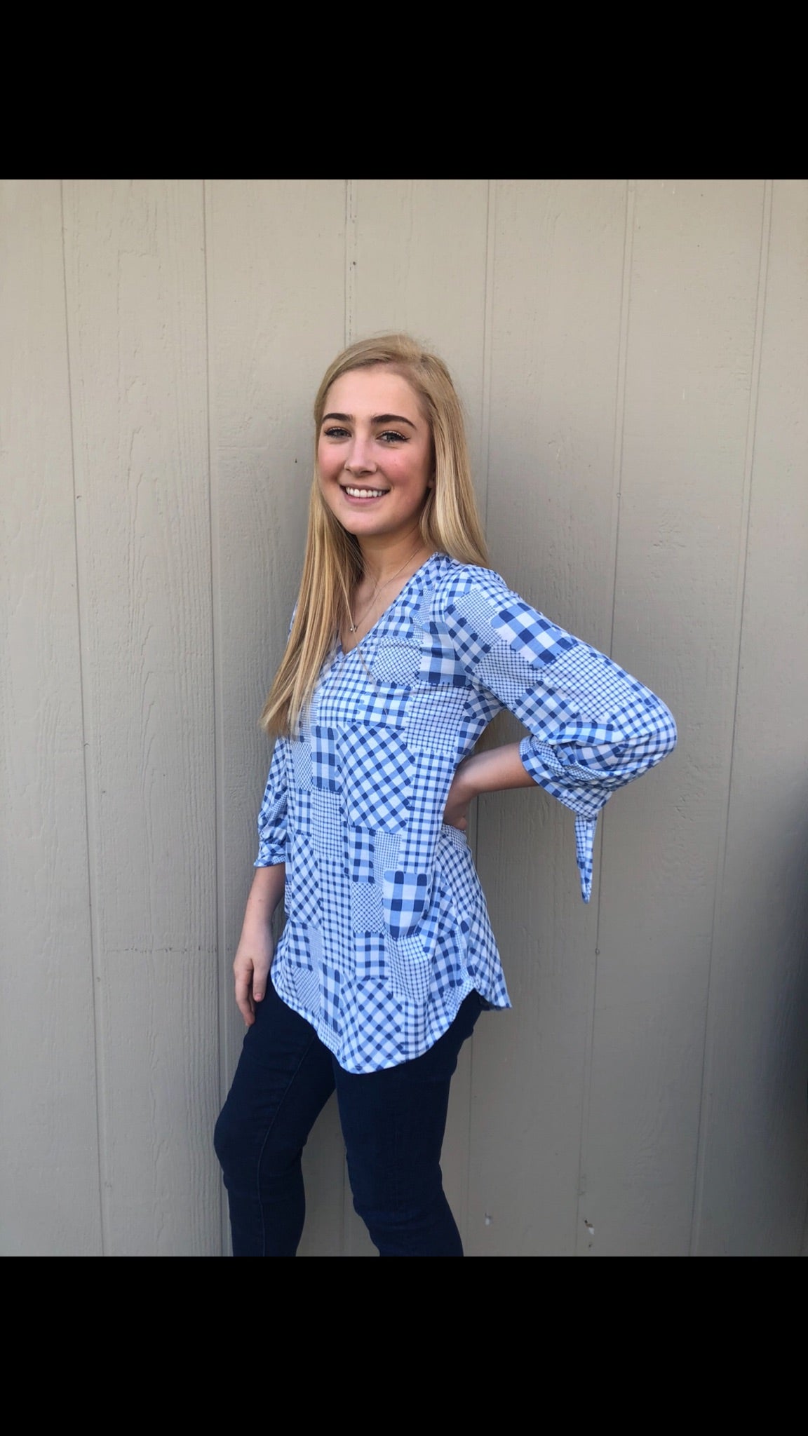 Blue and White Patch Pattern Tunic