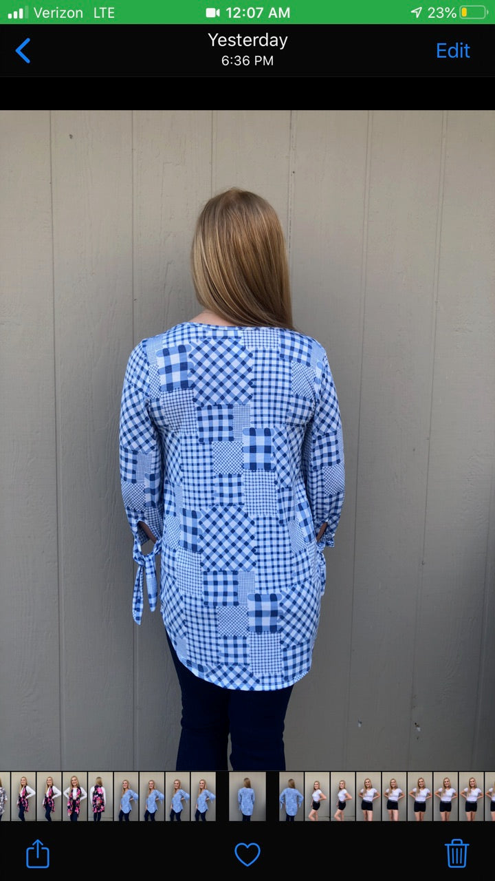 Blue and White Patch Pattern Tunic