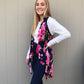 Open Front Cardigan in Navy Blue and Floral with Pockets