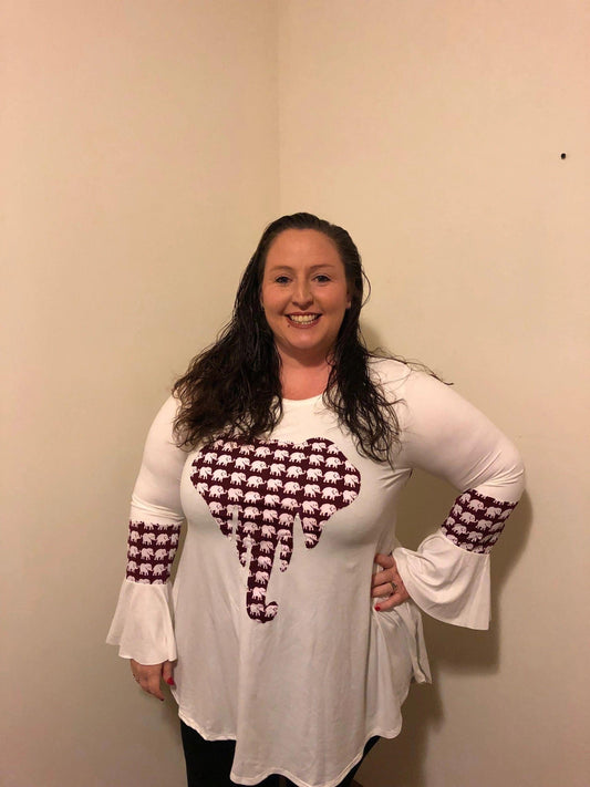 Plus Size White Elephant Tunic with Bell Sleeves