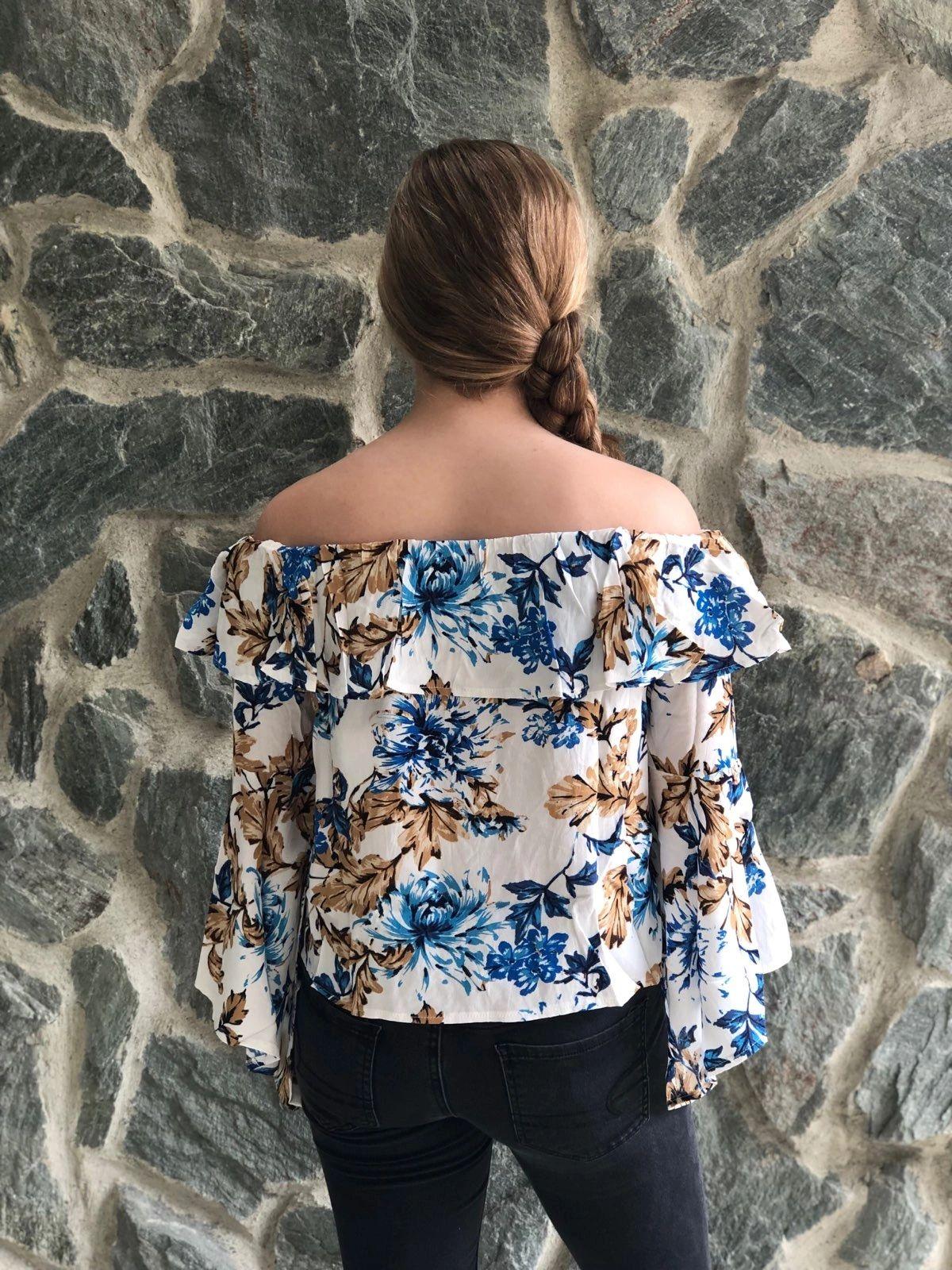 Off Shoulder Bell Sleeve Floral Top