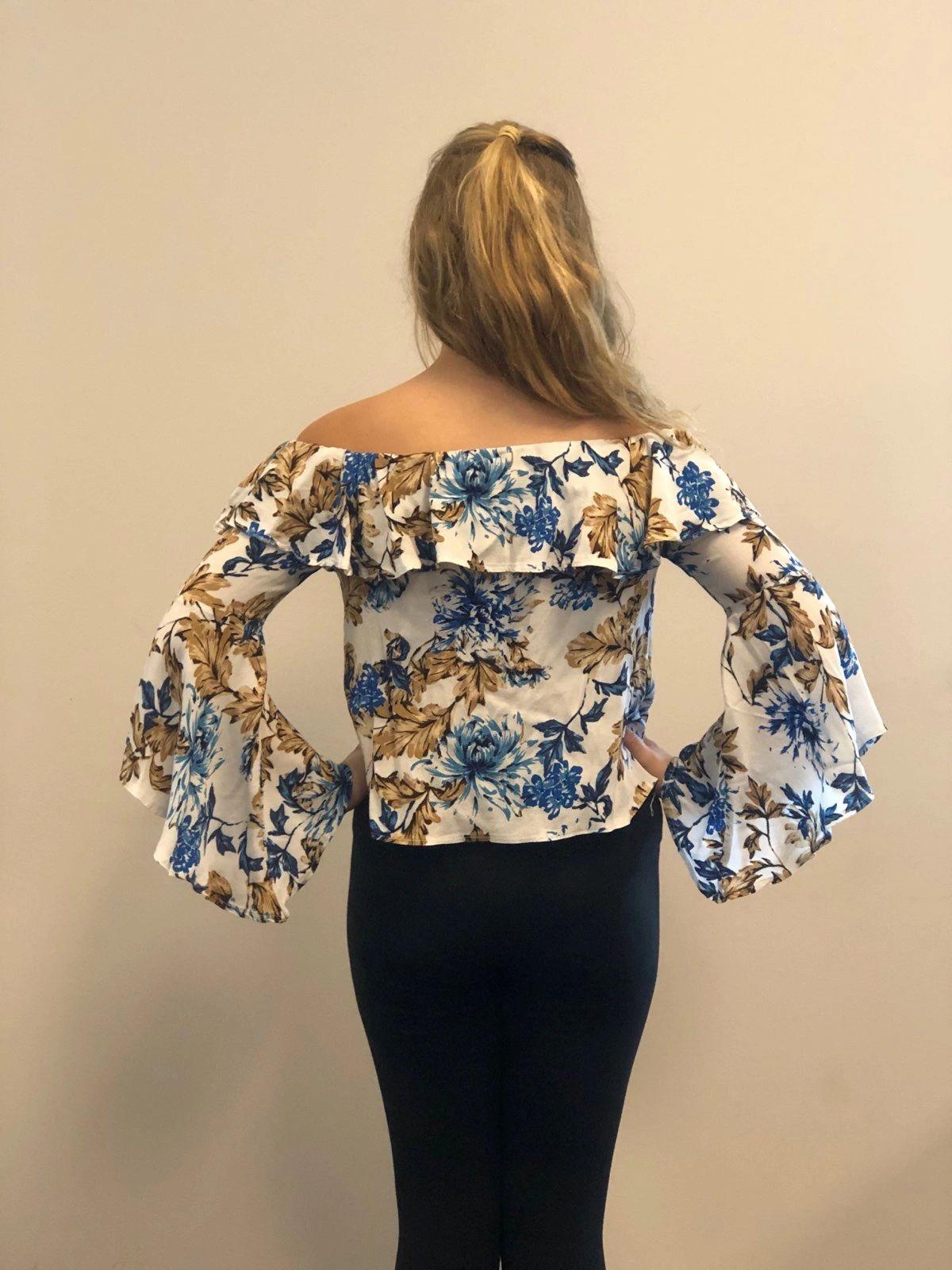 Off Shoulder Bell Sleeve Floral Top