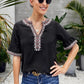 Black Boho Floral V-Neck Casual Blouse