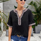 Black Boho Floral V-Neck Casual Blouse