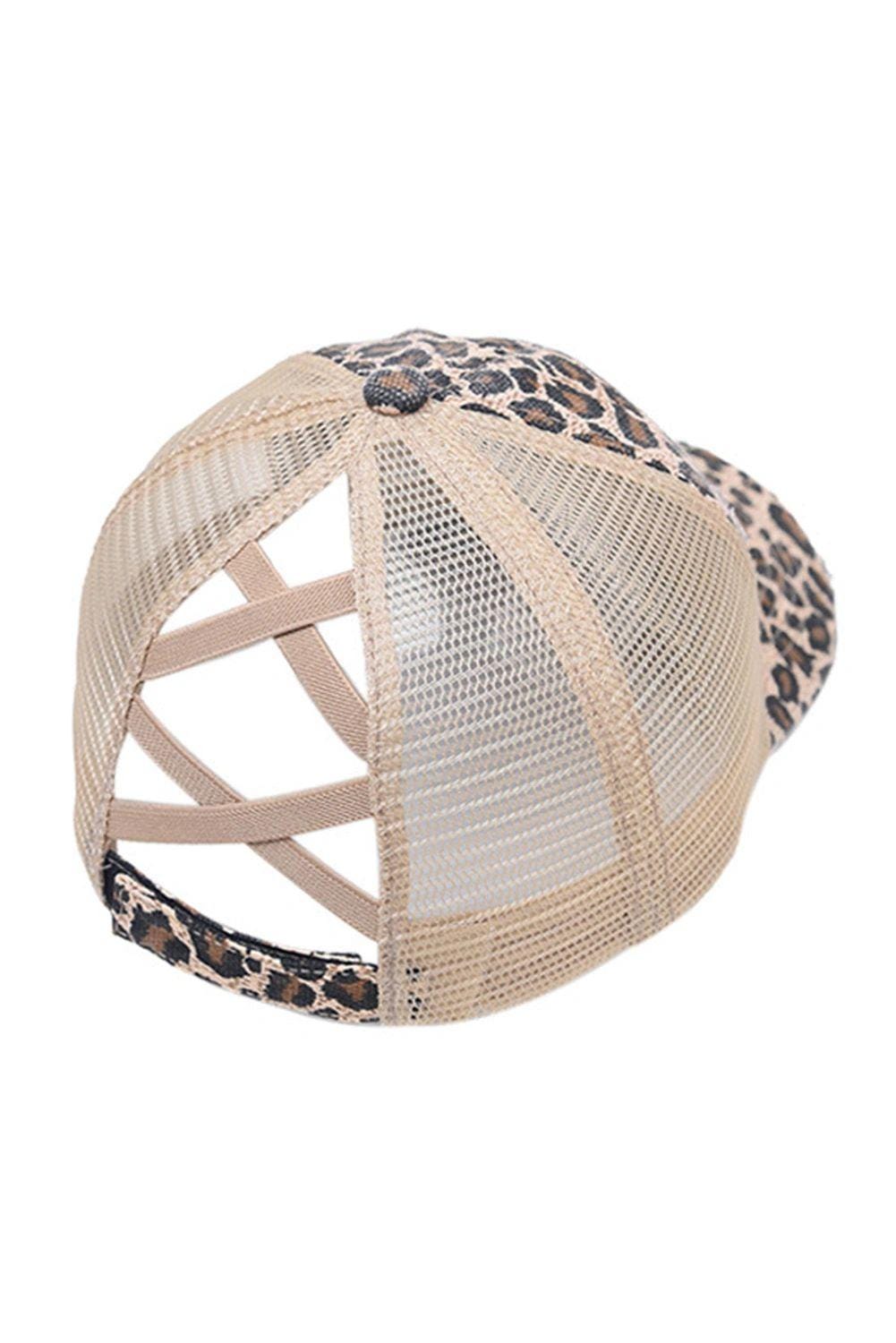 Brown Leopard Mesh Ponytail Hat