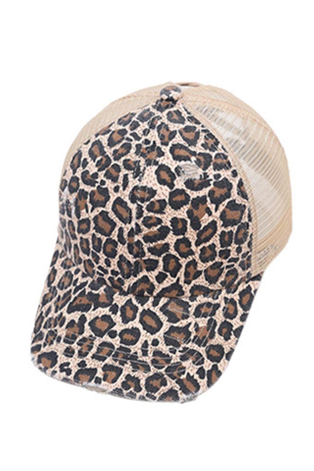 Brown Leopard Mesh Ponytail Hat