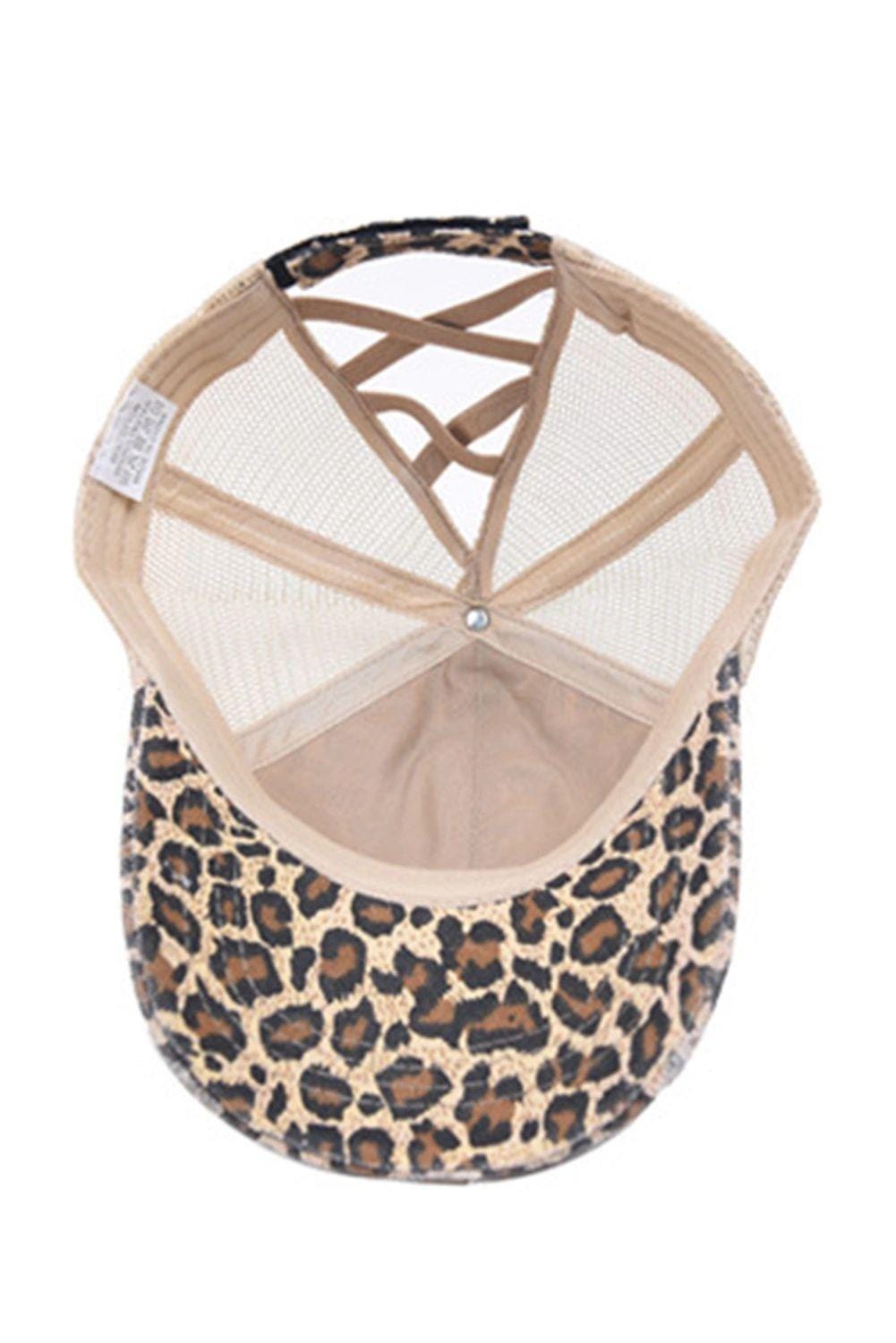 Brown Leopard Mesh Ponytail Hat