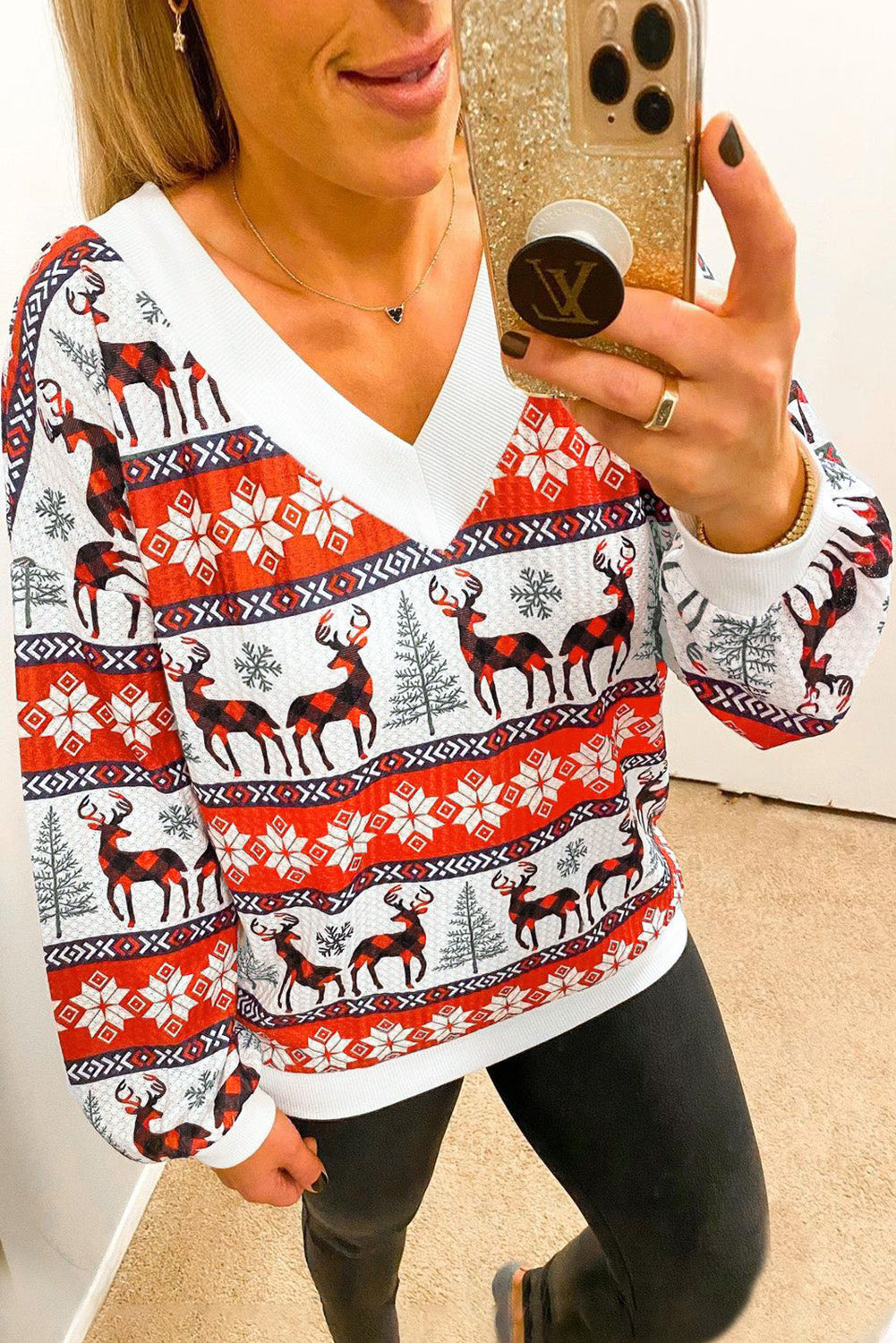 Christmas Print V-Neck Sweater