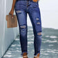 High Rise Button Fly Frayed Skinny Jeans