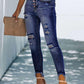 High Rise Button Fly Frayed Skinny Jeans