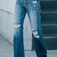 High Waist Button Down Flare Jeans