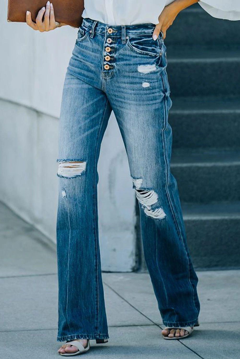 High Waist Button Down Flare Jeans