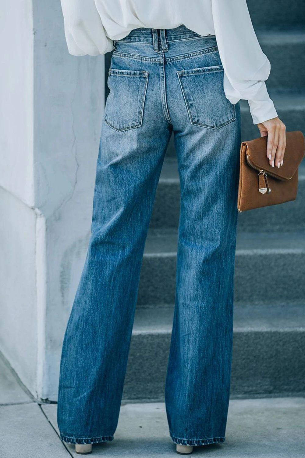 High Waist Button Down Flare Jeans