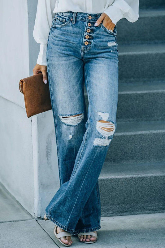 High Waist Button Down Flare Jeans