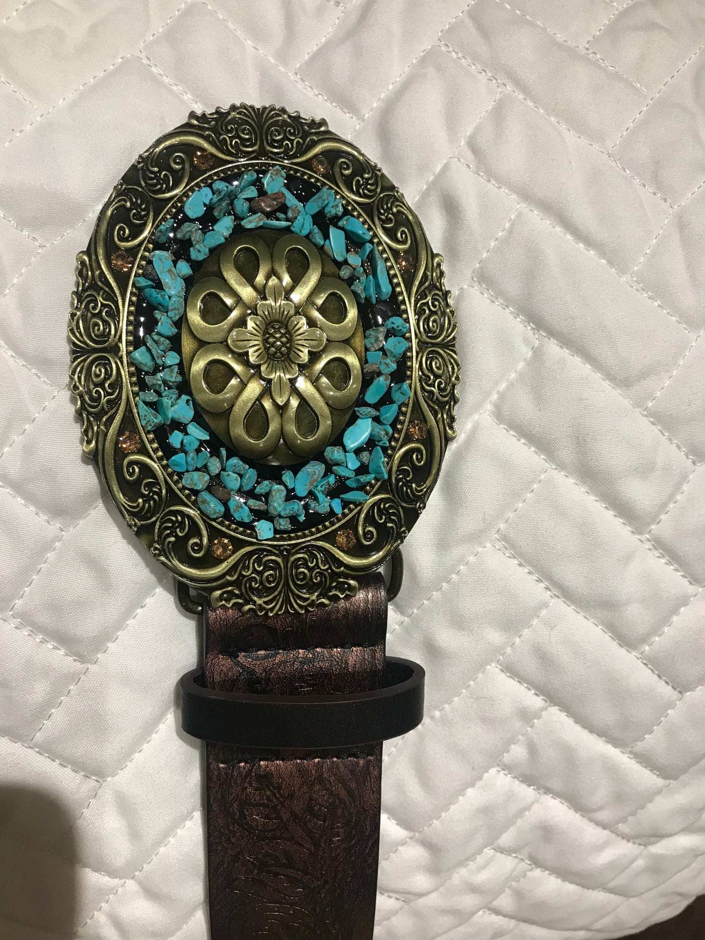 Vintage Style Belt with Inlay Buckle