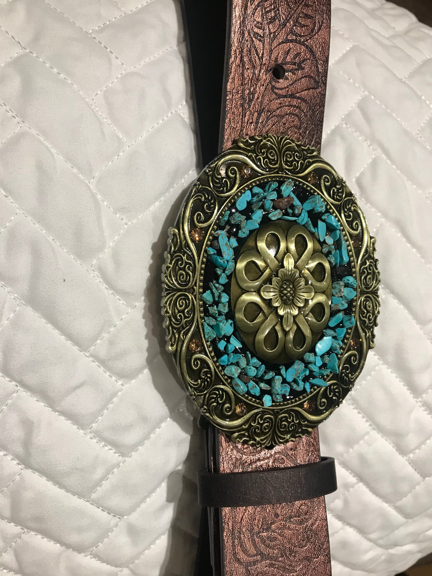 Vintage Style Belt with Inlay Buckle