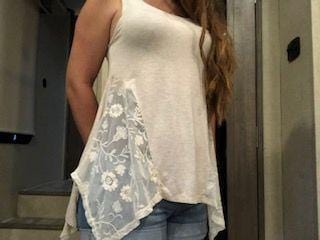 Sleeveless Round Neck Top with Lace Inserts