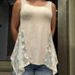 Sleeveless Round Neck Top with Lace Inserts