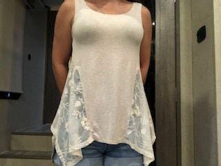 Sleeveless Round Neck Top with Lace Inserts