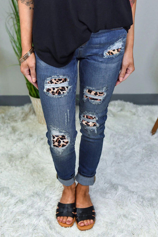 Leopard Patch Skinny Jeans