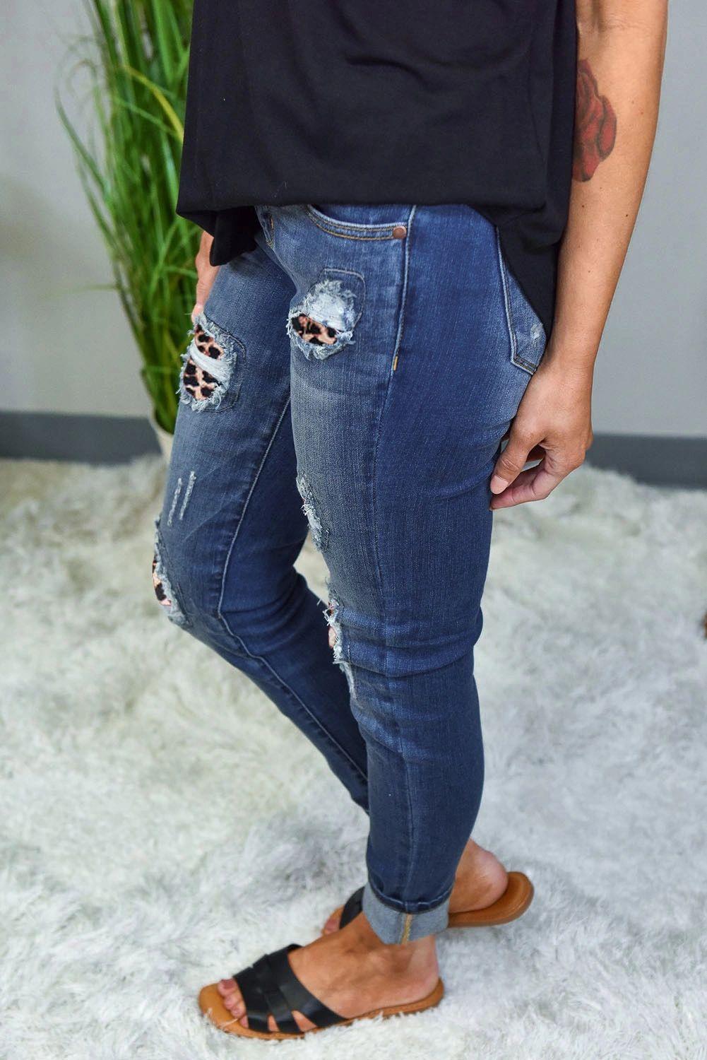 Leopard Patch Skinny Jeans