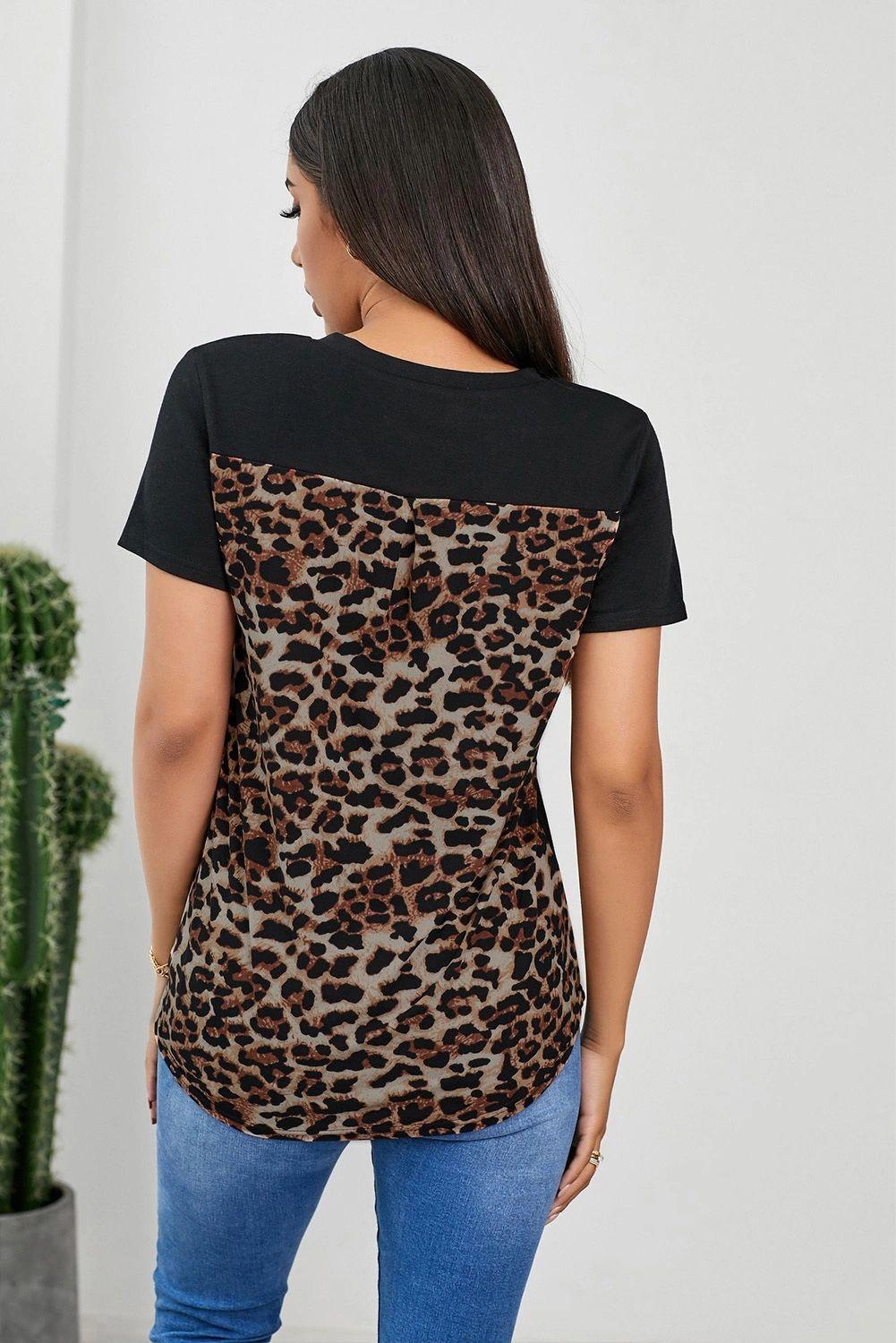 Black Leopard Print Spliced T-shirt