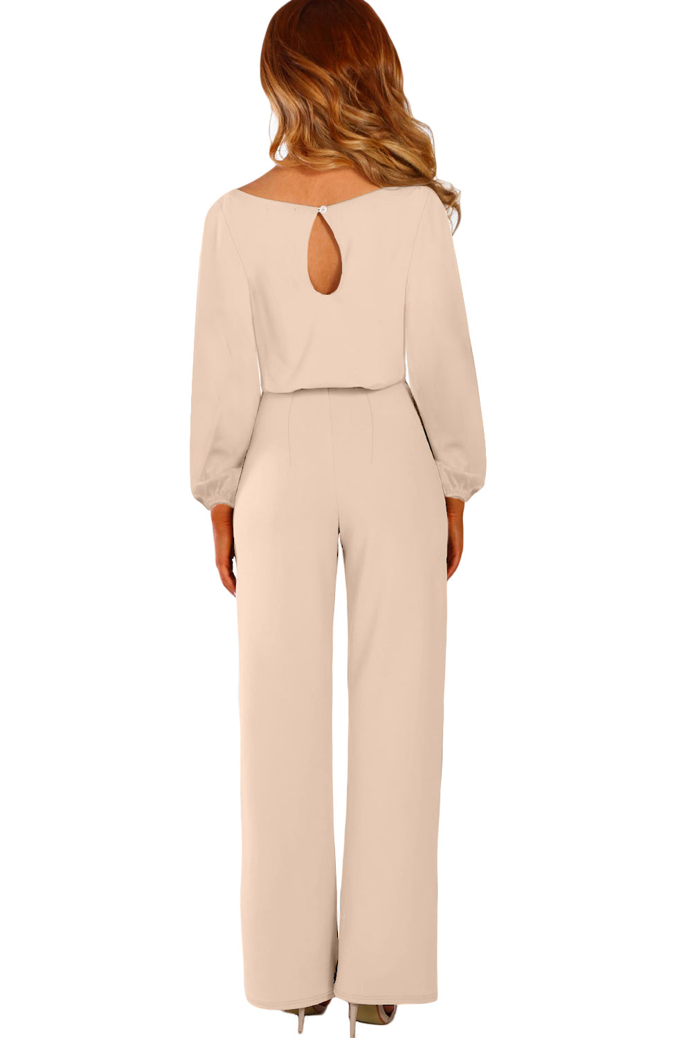 Apricot Straight Leg Jumpsuit with Belt Tie