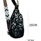 Sally Sling Bag- Black with Print and Aztec Strap