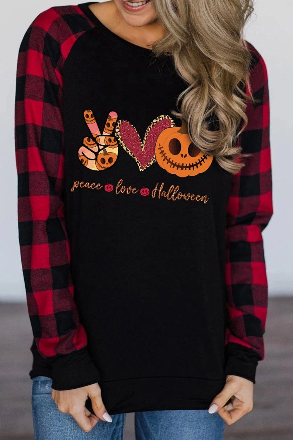 Halloween Pumpkin and Plaid Long Sleeve Top