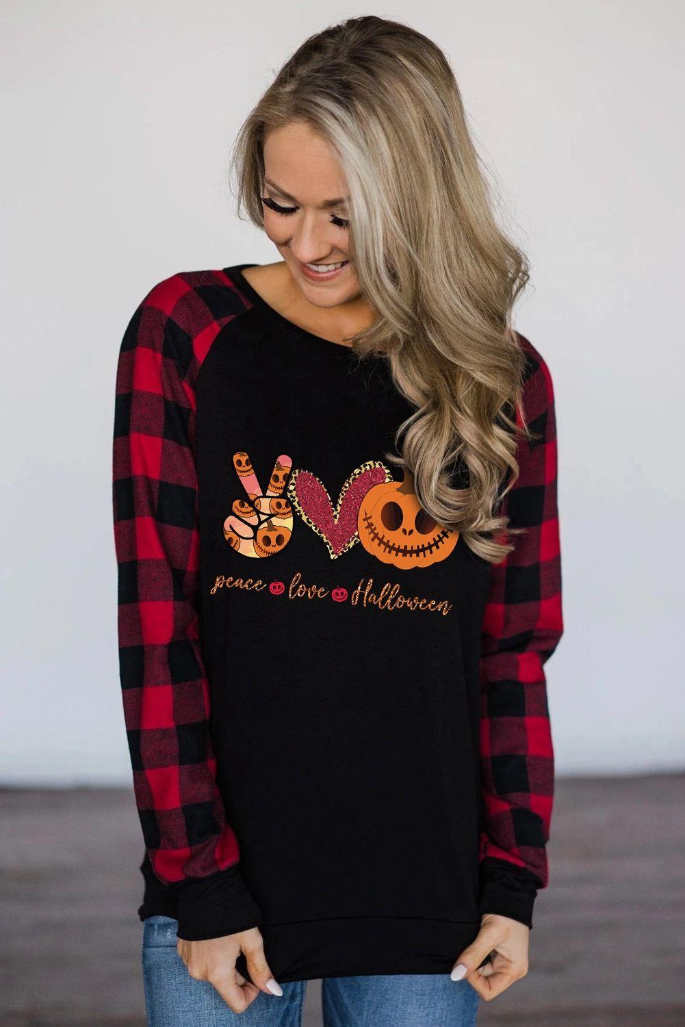 Halloween Pumpkin and Plaid Long Sleeve Top