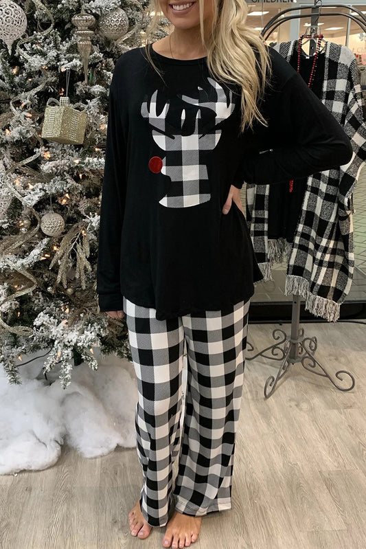 Plaid Reindeer Pajama Set