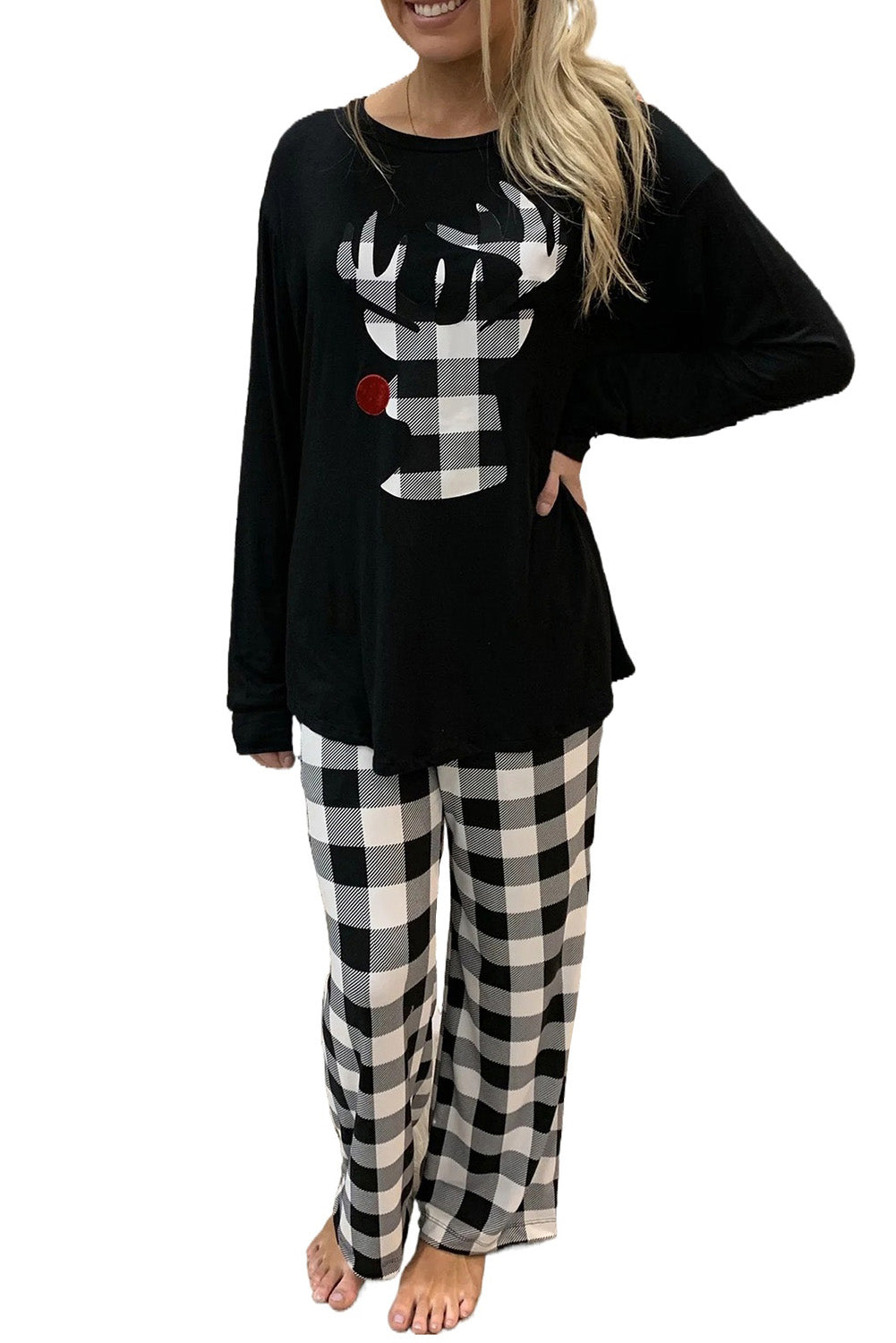 Plaid Reindeer Pajama Set