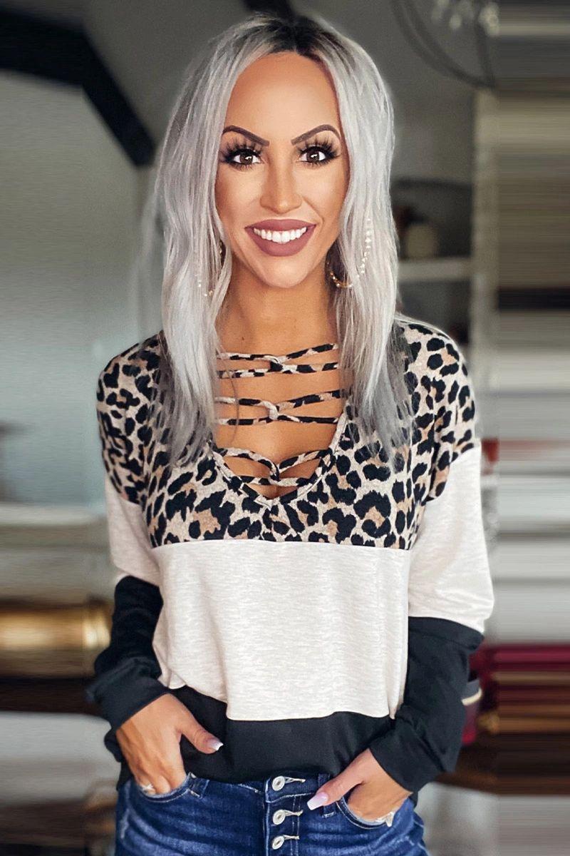 Leopard Block Linked Neck Top