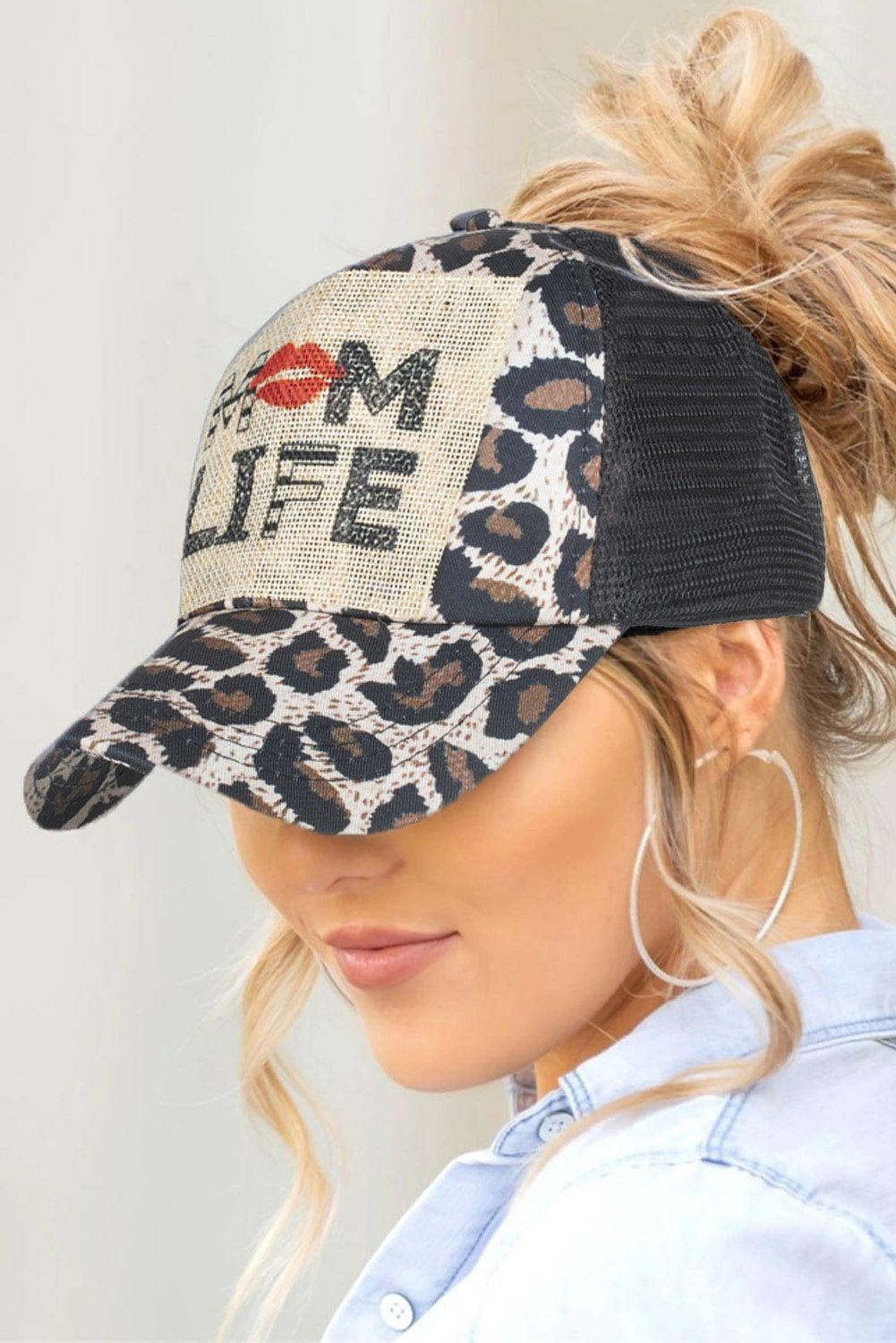 Mom Life Leopard Mesh Ponytail Hat