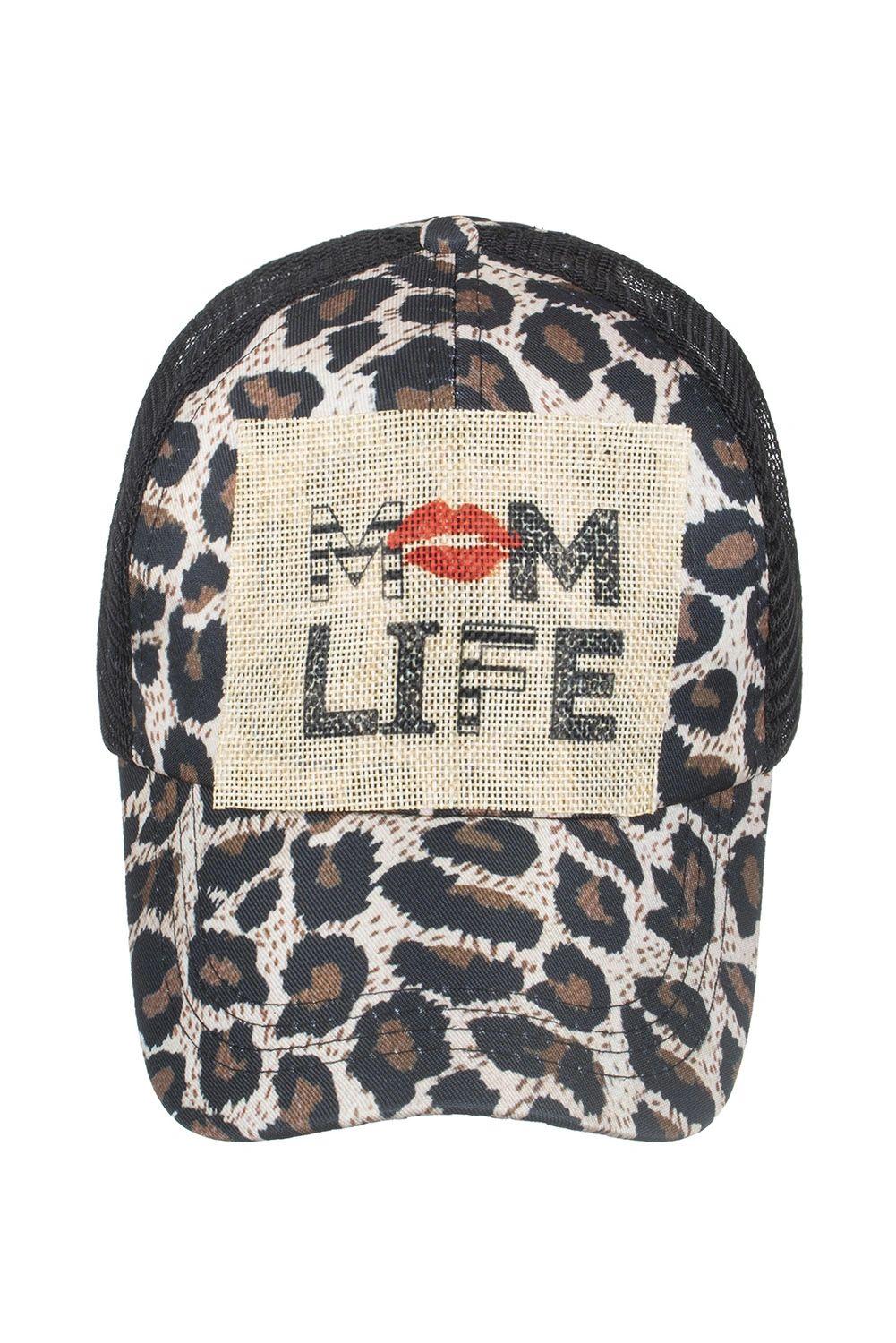 Mom Life Leopard Mesh Ponytail Hat