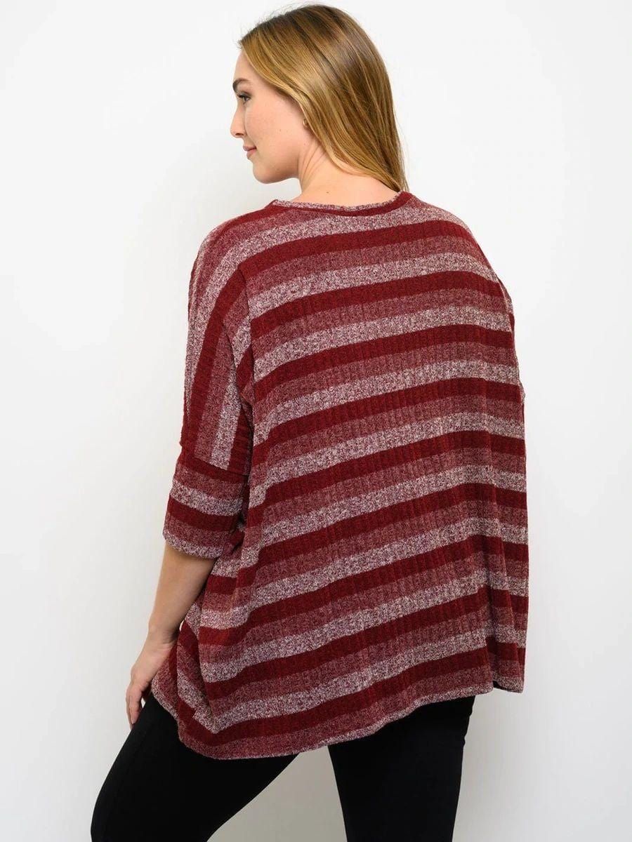 Burgundy Striped Tunic Top-Plus Size Only