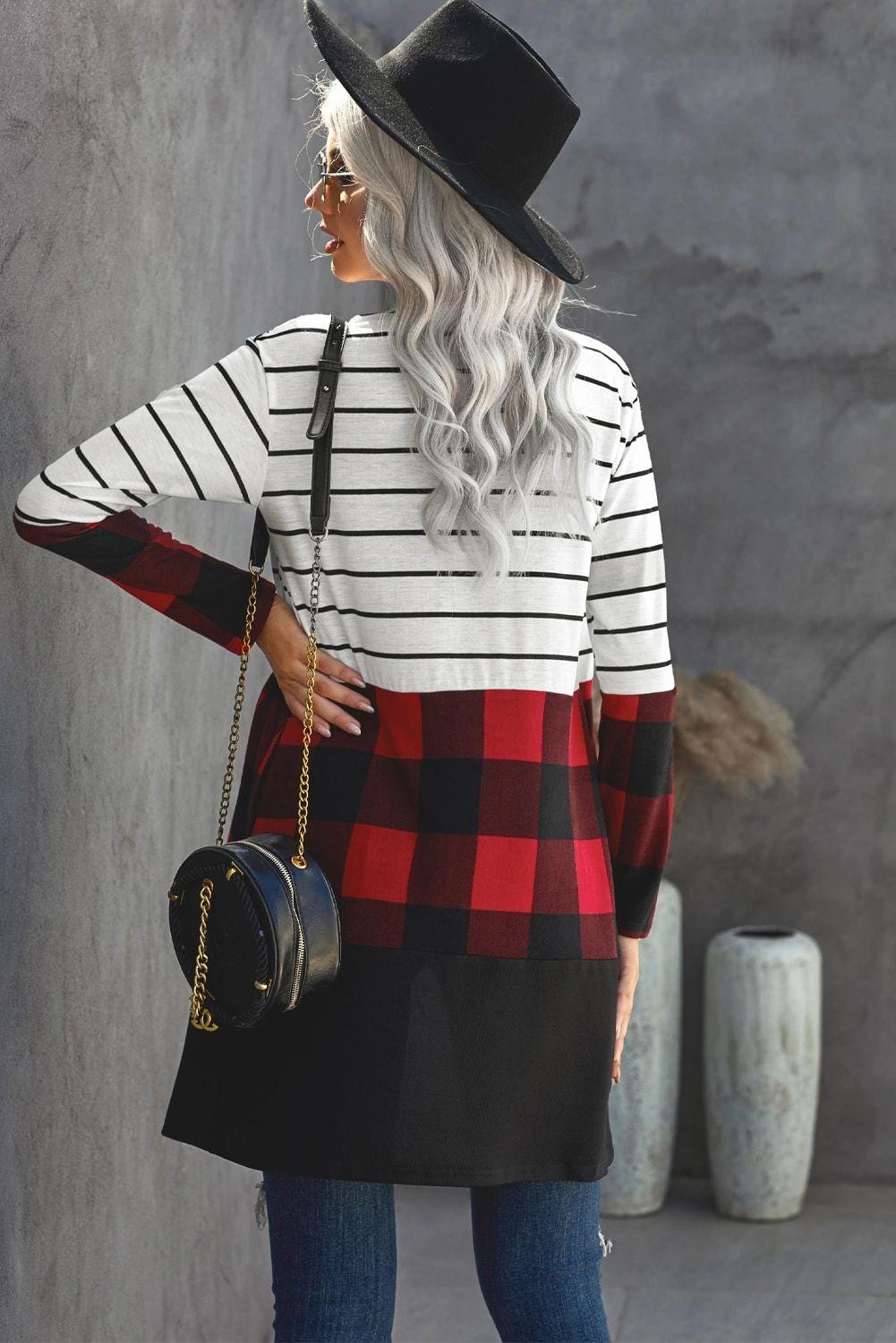 Red Plaid Striped Cardigan