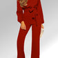 Red Straight Leg Jumpsuit with Belt Tie