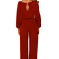 Red Straight Leg Jumpsuit with Belt Tie