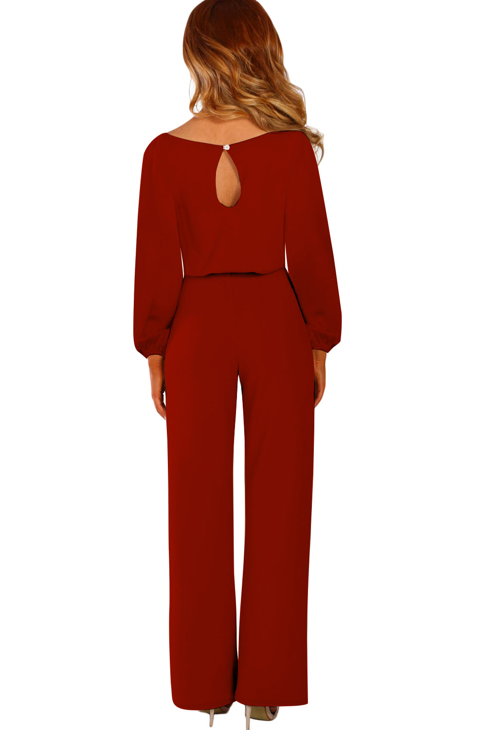 Red Straight Leg Jumpsuit with Belt Tie