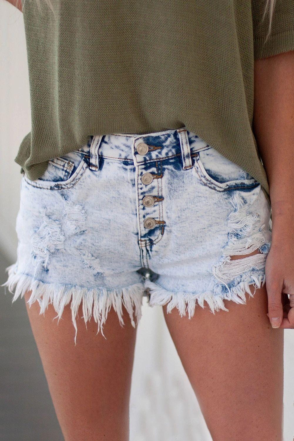 Acid Washed Distressed Jean Shorts