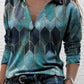 Turn Down Collar V-neck Top with Geometric Print