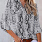 Wild Snake Print Button Down Blouse with Pockets- Only Blue Left Instock